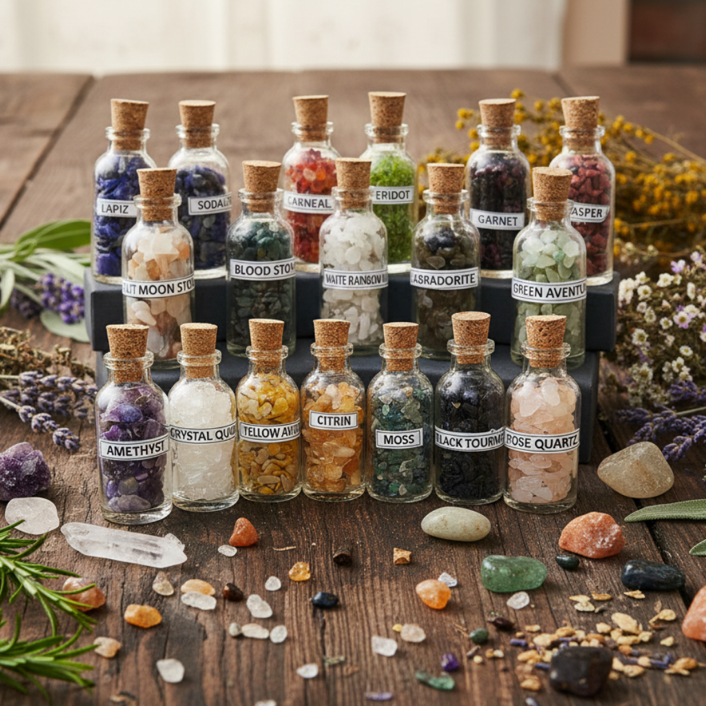 Crystal Chip Apothecary Bottles - NOW INCLUDING NEW CRYSTALS