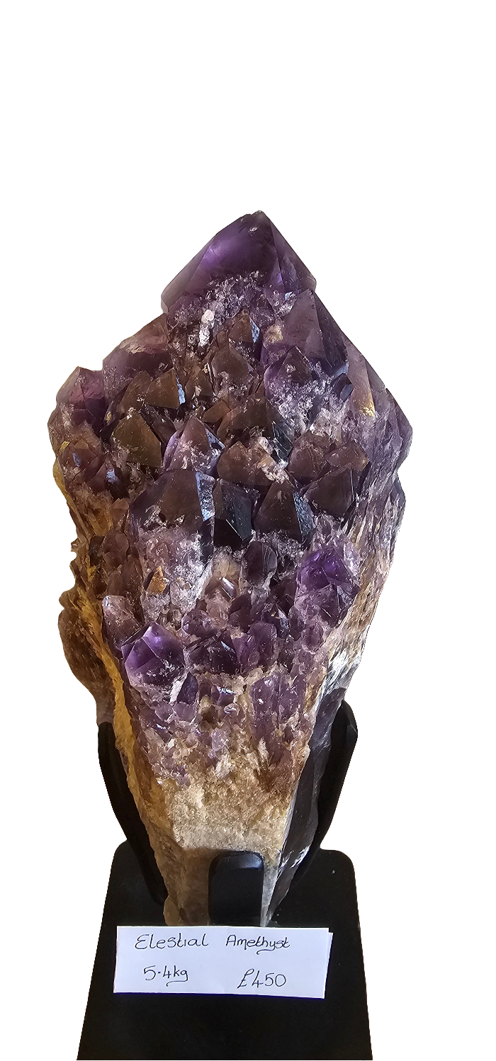 Large Elestial Amethyst Point on Stand