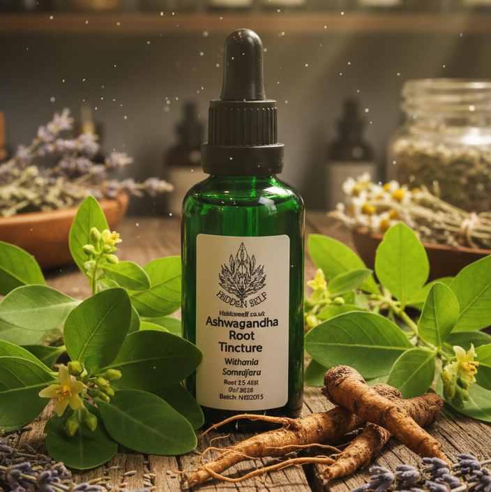 Herbal extract bottle with plants on a wooden surface