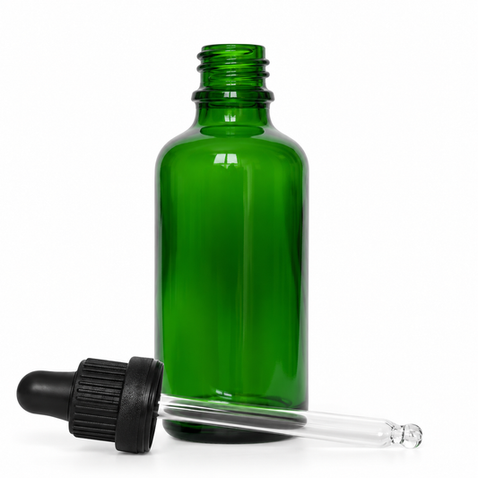 Green Glass Dropper Bottle with Tamper-Evident Pipette (50ml)