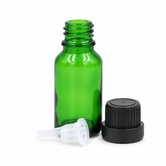 Green Glass Essential Oil Bottle with Dripper Insert & Tamper-Evident Cap (10ml)