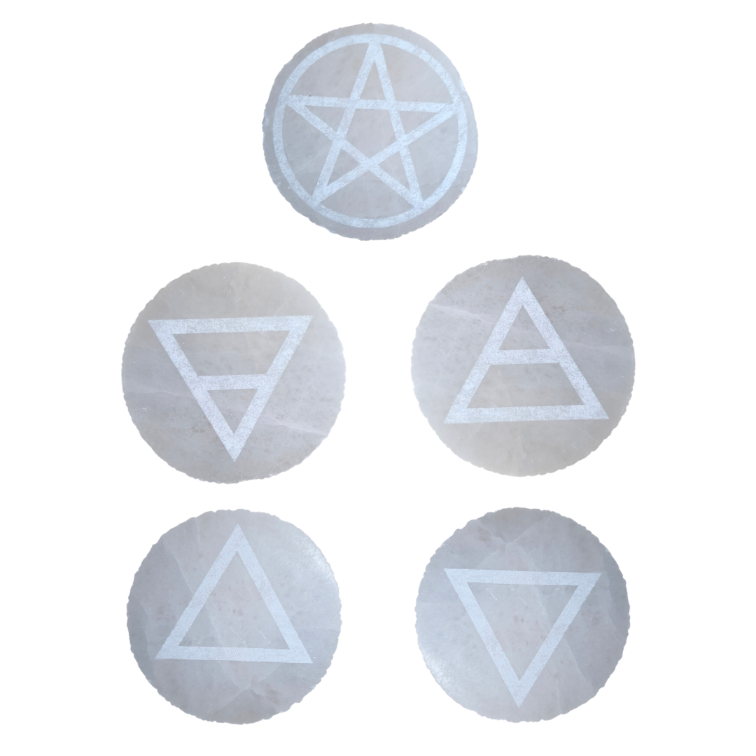 Selenite Elemental Altar Discs