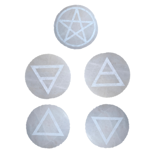 Selenite Elemental Altar Discs
