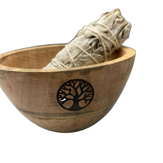 Wooden Smudge and Ritual Offerings Bowl - Tree of Life - 11x7cm