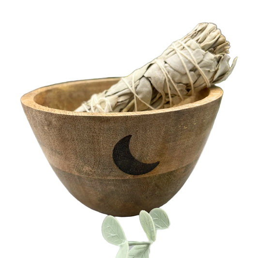 Wooden Smudge and Ritual Offerings Bowl - Three Moons - 11x7cm
