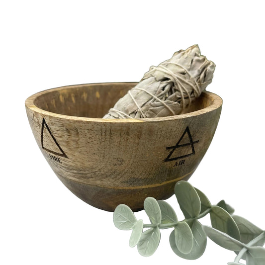 Wooden Smudge and Ritual Offerings Bowl - Four Elements - 11x7cm
