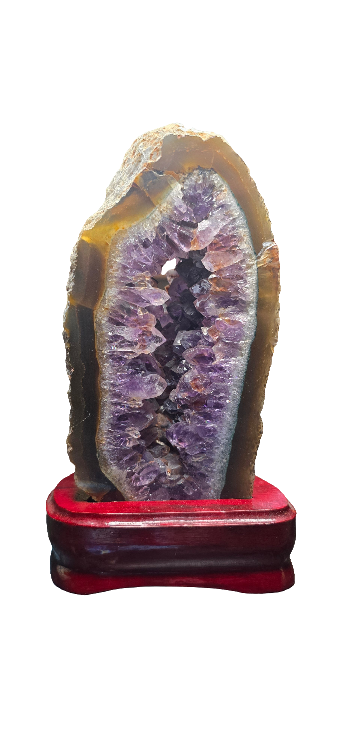 Amethyst Geode Slice on Wooden Base