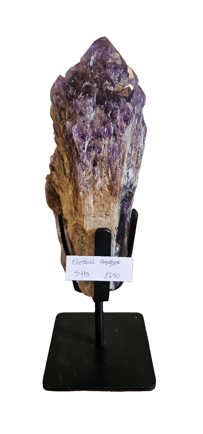 Large Elestial Amethyst Point on Stand